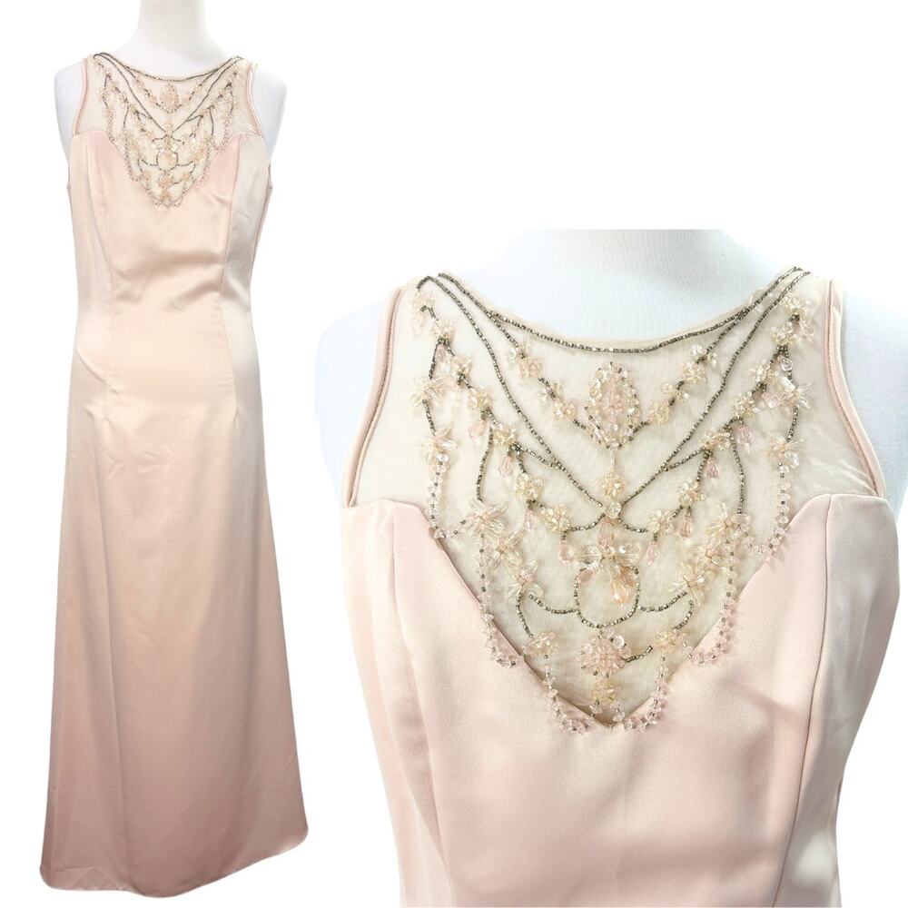 Jessica McClintock 2 Vtg Y2K Beaded‎ Satin Prom Dress Formal Bridal Fairy Angel